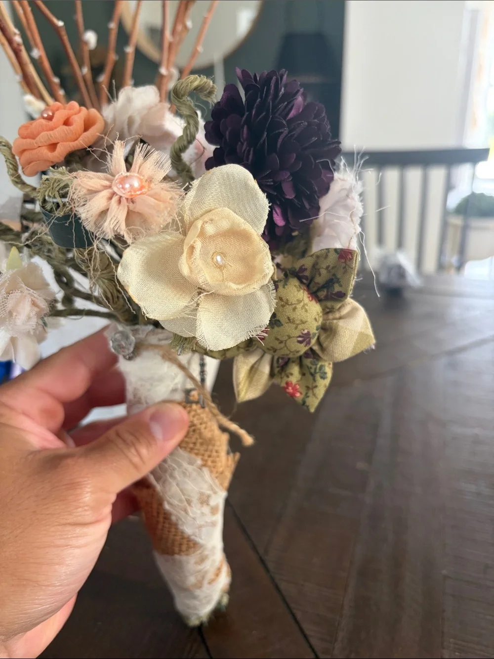 handmade autumn fall bouquet lace burlap